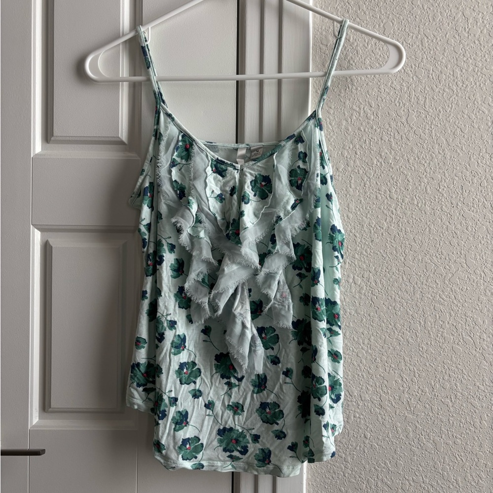 Lauren Conrad floral ruffle tank top with spaghetti straps, mint (size M)